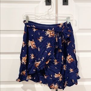 Blue floral wrap skirt